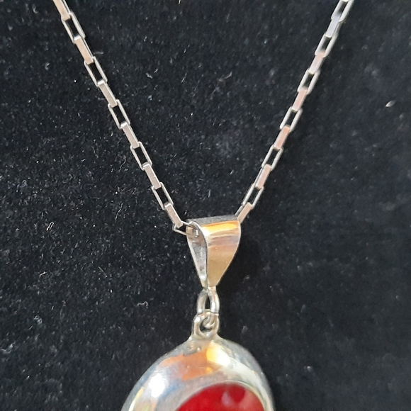 Vintage Mexican Red Jasper Sterling Silver Necklace - Picture 6 of 16